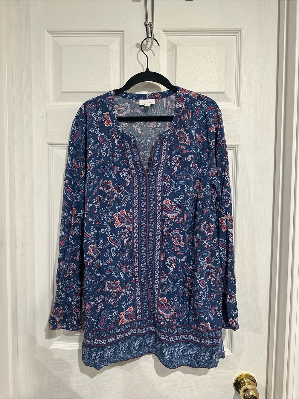 J. Jill Paisley V-Neck Blue Tunic with Red Accents